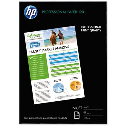HP A4 Professional Matt Inkjet Paper, White, 120gsm, 200 Sheets