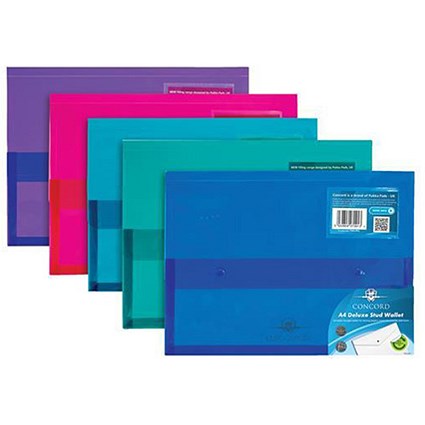 Concord A4 Stud Wallet Files with Gusset / Vibrant / Assorted / Pack of 5