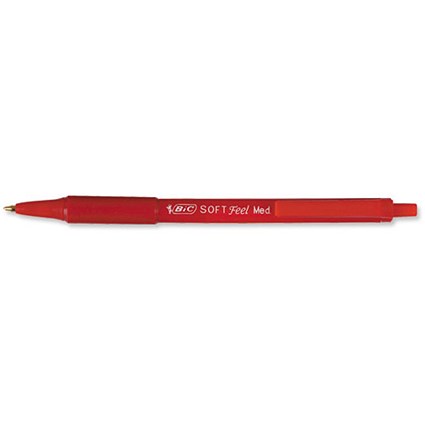 Bic SoftFeel Clic Pen / Retractable / Rubberised Barrel / 1.0mm Tip / 0.3mm Line / Red / Pack of 12
