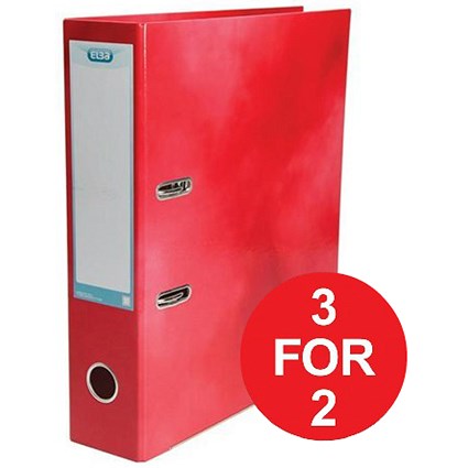 Elba Lever Arch Files / Laminated Gloss Finish / 70mm Capacity / A4 / Red - 3 for the Price of 2