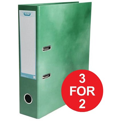 Elba Lever Arch Files / Laminated Gloss Finish / 70mm Capacity / A4 / Green - 3 for the Price of 2