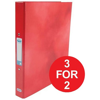 Elba Ring Binder / Laminated Gloss Finish / 2 O-Ring / 25mm Capacity / A4 / Red - 3 for the Price of 2
