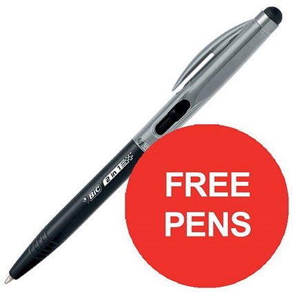 Bic 4-Colour Ball Pen Blue Black Red Green - Pack of 12 - Offer Includes FREE Stylus Pen