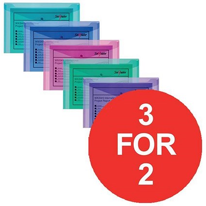 Snopake Polyfile Electra Wallet File Foolscap Assorted Pack of 5 / 3 Packs for the Price of 2