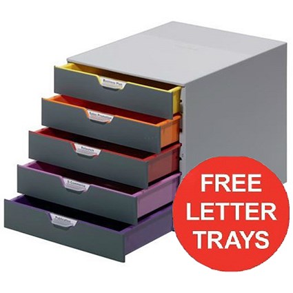 Durable Varicolor Desktop Drawer Set Stackable 5 Drawers A4 - Offer includes FREE Letter Trays