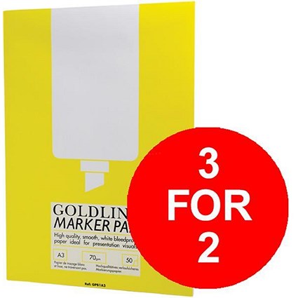 Goldline Marker Pad Bleedproof 70gsm 50 Sheets A3 White / Pack of 5 / 3 for the Price of 2