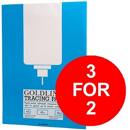 Goldline Popular Tracing Pad 63gsm 50 Sheets A3 / Pack of 5 / 3 for the Price of 2
