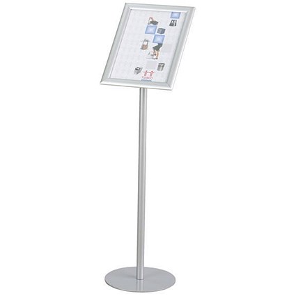 Twinco Literature Display Floor Stand Snapframe A4 Silver - Offer Includes a FREE Pink Organiser
