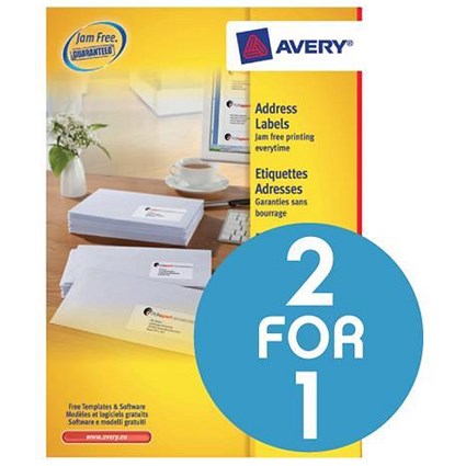 Avery Address Labels Laser 21 per Sheet 63.5x38.1mm White - Buy One Get One Free