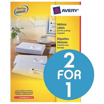Avery Address Labels Laser 24 per Sheet 63.5x33.9mm White - Buy One Get One Free