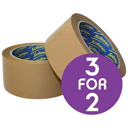 Sellotape Case Sealing Tape Vinyl / 50mm x 66m Buff / Pack of 6 / 3 Packs for the Price of 2