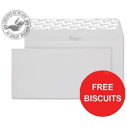 Blake Premium DL Wallet Envelopes / Diamond White / Peel & Seal / 120gsm / Pack of 500 / Offer Includes FREE Biscuits