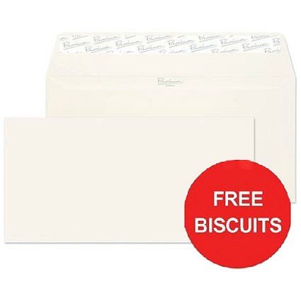 Blake Premium DL Wallet Envelopes / High White Laid / Peel & Seal / 120gsm / Pack of 500 / Offer Includes FREE Biscuits
