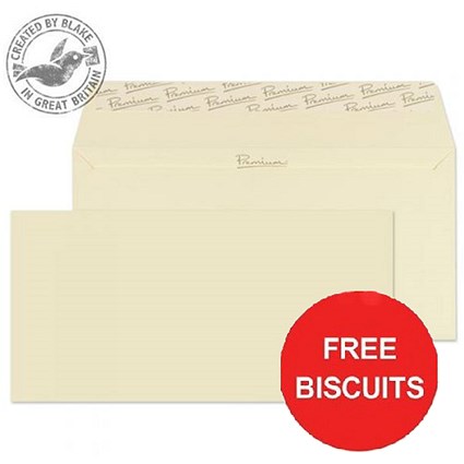 Blake Premium DL Wallet Envelopes / Wove Finish Cream / Peel & Seal / 120gsm / Pack of 500 / Offer Includes FREE Biscuits
