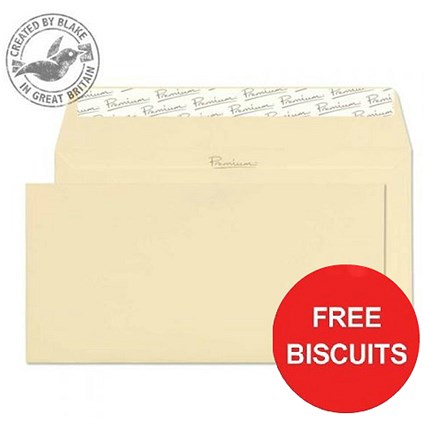 Blake Premium DL Wallet Envelopes / Vellum Laid / Peel & Seal / 120gsm / Pack of 500 / Offer Includes FREE Biscuits