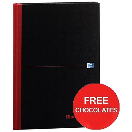 Black n' Red Casebound Notebook / A4 / Ruled / 192 Pages / Pack of 5 / Offer Includes FREE Chocolates