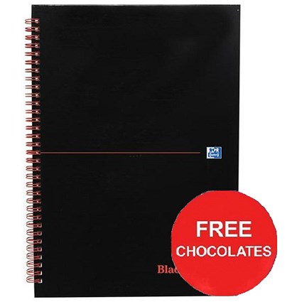 Black n' Red Casebound Notebook / A4 / Ruled / 140 Pages / Pack of 5 / Offer Includes FREE Chocolates