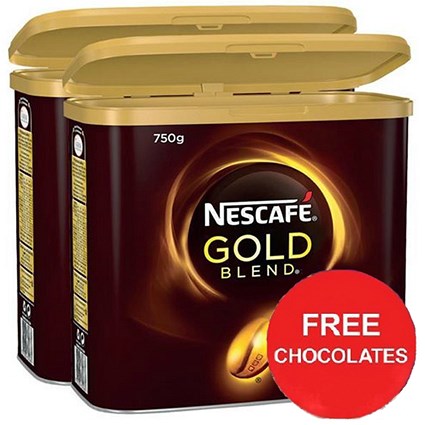 Nescafe Gold Blend Instant Coffee Tin / 750g x 2 / Offer Includes FREE Chocolates
