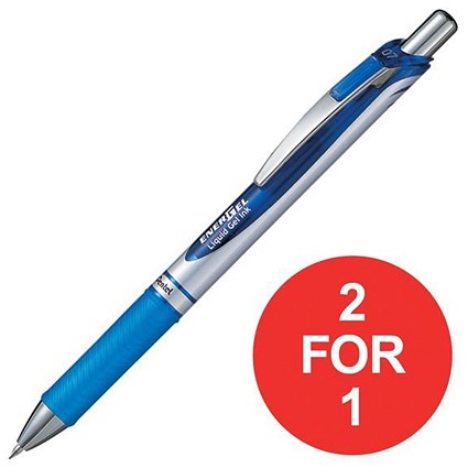 Pentel EnerGel XM Retractable Rollerball Pen / 0.7mm Tip / 0.35mm Line / Blue / Pack of 12 / Buy One Get One FREE