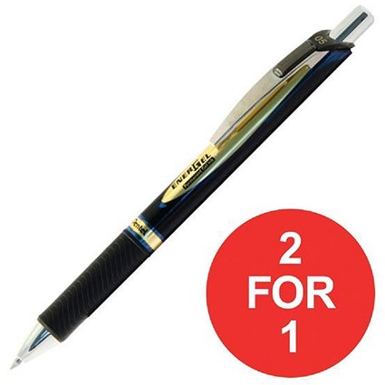 Pentel EnerGel Xm Rollerball / Permanent / 0.5mm Tip / 0.25mm Line / Retractable / Blue / Pack of 12 / Buy One Get One FREE