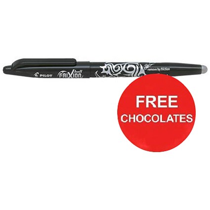 Pilot FriXion Rollerball Pen / Eraser Rewriter / 0.7mm Tip / 0.4mm Line / Black / Pack of 12 / Offer Includes FREE Chocolates