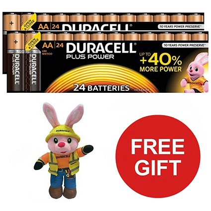 Duracell Plus Power Battery / Alkaline / 1.5V / AA / 24 Pack x 2 / Offer Includes FREE Duracell Bunny