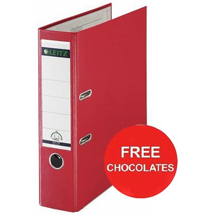 Leitz A4 Lever Arch Files / Plastic / 80mm Spine / Red / Pack of 10 / Offer Include FREE Chocolates