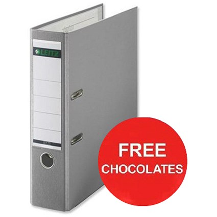 Leitz A4 Lever Arch Files / Plastic / 80mm Spine / Grey / Pack of 10 / Offer Include FREE Chocolates