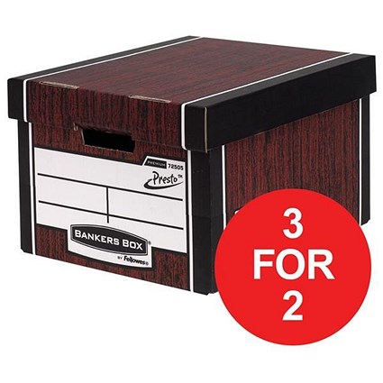 Fellowes Bankers Box / Premium 725 Classic Box / Woodgrain / Pack of 10 / 3 for the price of 2