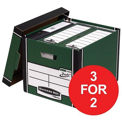 Fellowes Bankers Box / Premium 726 Classic Box / Green & White / Pack of 10 / 3 for the price of 2
