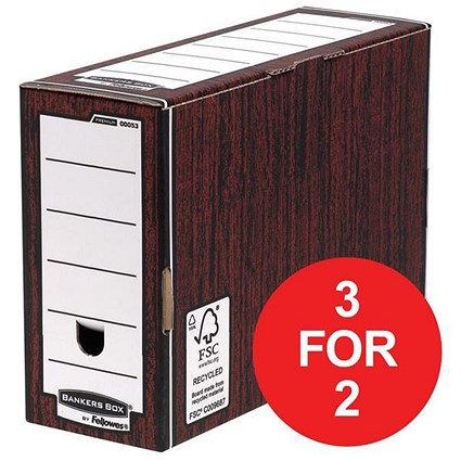 Fellowes Bankers Box / Premium Transfer File / Woodgrain / Pack of 10 / 3 for the price of 2