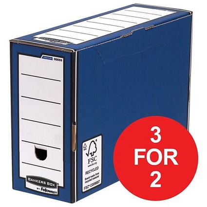 Fellowes Bankers Box / Premium Transfer File / Blue & White / Pack of 10 / 3 for the price of 2