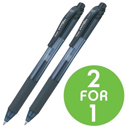 Pentel EnerGel X Retractable Rollerball Pen / 0.7mm Tip / 0.35mm Line / Black / Pack of 12 / Buy One Get One FREE