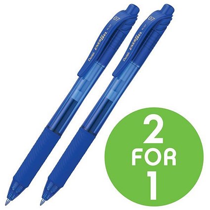 Pentel EnerGel X Retractable Rollerball Pen / 0.7mm Tip / 0.35mm Line / Blue / Pack of 12 / Buy One Get One FREE