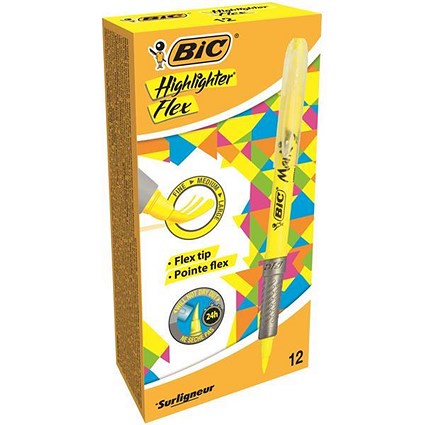 Bic Grip Pen-shaped Highlighter / Yellow / Pack of 12 / Offer Includes FREE Pack of Highlighters