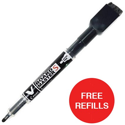 Pilot V Board Master S Markers / Extra Fine Tip / Black / Pack of 10 / Offer Includes FREE Pack of Refills