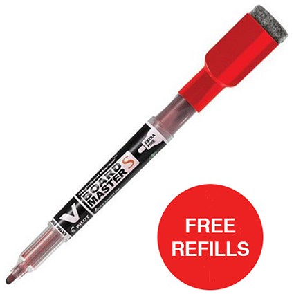 Pilot V Board Master S Markers / Extra Fine Tip / Red / Pack of 10 / Offer Includes FREE Pack of Refills