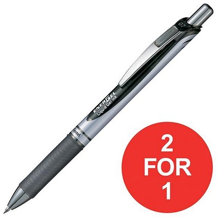 Pentel EnerGel XM Retractable Rollerball Pen / 0.7mm Tip / 0.35mm Line / Black / Pack of 12 / Buy One Get One FREE