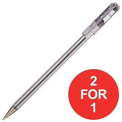 Pentel Superb Ballpoint Pen / 0.7mm Tip / 0.25mm Line / Black / Pack of 12 / Buy One Get One FREE