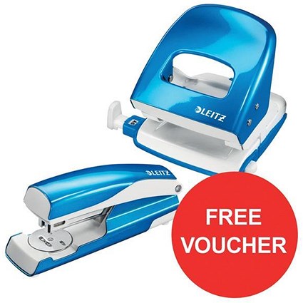 Leitz NeXXt WOW Hole Punch & Stapler - Blue - Offer Includes FREE £5 Boots Gift Card