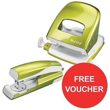 Leitz NeXXt WOW Hole Punch & Stapler - Green - Offer Includes FREE £5 Boots Gift Card