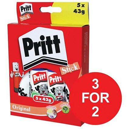 Pritt Stick Glue / Large / 43g / Pack of 5 / 3 for the Price of 2