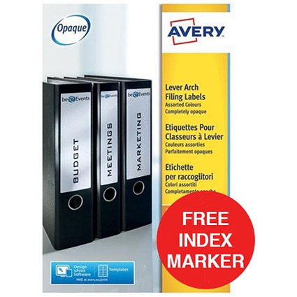 Avery Laser Lever Arch Files Labels / 200x60mm / 100 Labels - Offer Includes FREE Index Marker