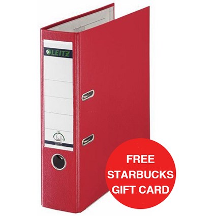Leitz A4 Lever Arch Files / Plastic / 80mm Spine / Red / Pack of 10 / Offer Includes FREE £5 Starbucks Gift Card