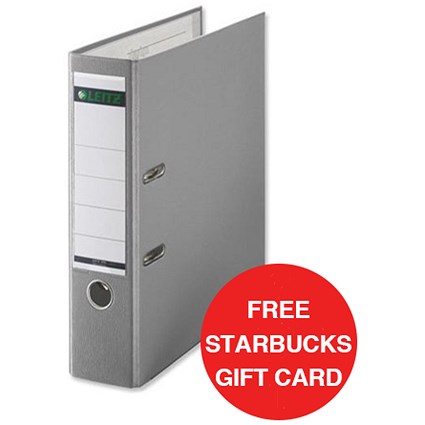 Leitz A4 Lever Arch Files / Plastic / 80mm Spine / Grey / Pack of 10 / Offer Includes FREE £5 Starbucks Gift Card