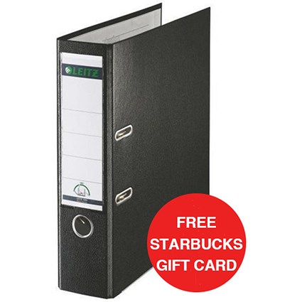 Leitz A4 Lever Arch Files / Plastic / 80mm Spine / Black / Pack of 10 / Offer Includes FREE £5 Starbucks Gift Card
