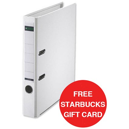 Leitz A4 Mini Lever Arch Files / Plastic / 50mm Spine / White / Pack of 10 / Offer Includes FREE £5 Starbucks Gift Card