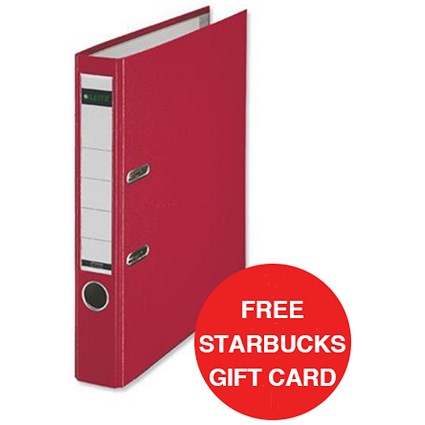 Leitz A4 Mini Lever Arch Files / Plastic / 50mm Spine / Red / Pack of 10 / Offer Includes FREE £5 Starbucks Gift Card
