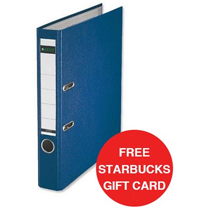Leitz A4 Mini Lever Arch Files / Plastic / 50mm Spine / Blue / Pack of 10 / Offer Includes FREE £5 Starbucks Gift Card