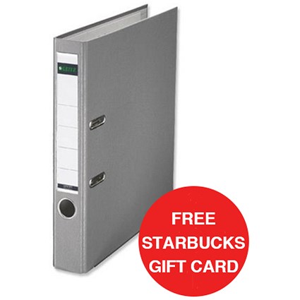 Leitz A4 Mini Lever Arch Files / Plastic / 50mm Spine / Grey / Pack of 10 / Offer Includes FREE £5 Starbucks Gift Card